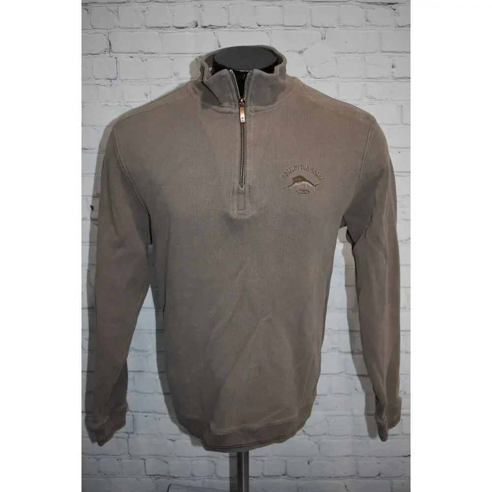 Tommy Bahama Sweater Mens Size Large Pullover 1/4 Zip Relax Hawaiian Brown